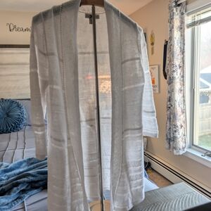 Vintage Coldwater Creek Open Knit Y2K White Cardigan 3/4 Sleeve Medium 10-12